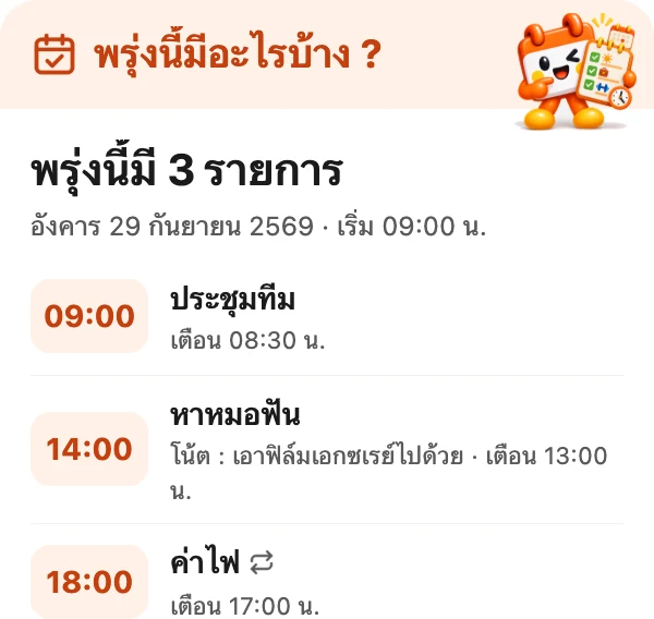 การ์ดสรุปรายการของวัน